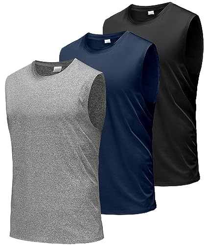 Boyzn Tank Top Herren 3er Pack Training Fitness Bodybuilding Tankshirt Schnelltrocknendes Muskelshirt Ärmellos Weste für Men Black/Navy/HGrey-3P03-2XL von Boyzn