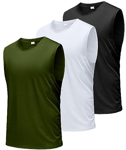 Boyzn Tank Top Herren 3er Pack Training Fitness Bodybuilding Tankshirt Schnelltrocknendes Muskelshirt Ärmellos Weste für Men Black/White/Army Green-3P06-3XL von Boyzn