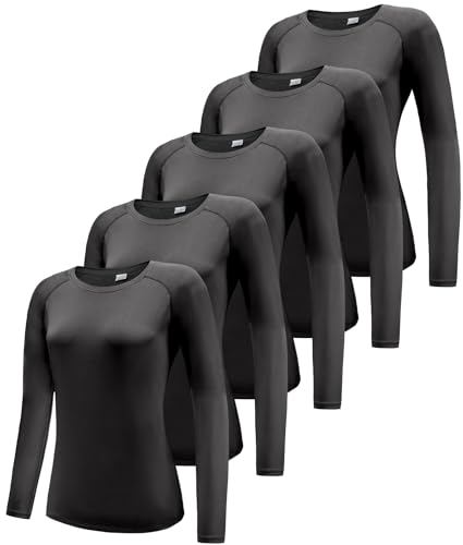 Damen 5er Pack Langarmshirt T-Shirts, UPF 50+ Sonnenschutz Schnelltrocknend Funktionsshirt Laufshirts, Atmungsaktiv Langarm Sportshirt Gym Yoga Top Workout Fitness Oberteil 5P02-2XL von Boyzn