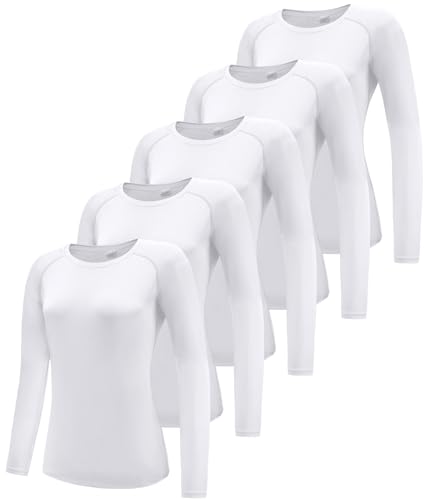 Damen 5er Pack Langarmshirt T-Shirts, UPF 50+ Sonnenschutz Schnelltrocknend Funktionsshirt Laufshirts, Atmungsaktiv Langarm Sportshirt Gym Yoga Top Workout Fitness Oberteil 5P03-L von Boyzn