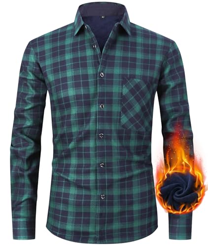 Flanellhemd Herren Kariertes Hemdjacke Langarm Wattierte Flanelljacke Holzfällerhemd Fleecejacke Casual Button Down Freizeithemd Winterjacke mit Brusttasche Green-P3-L von Boyzn