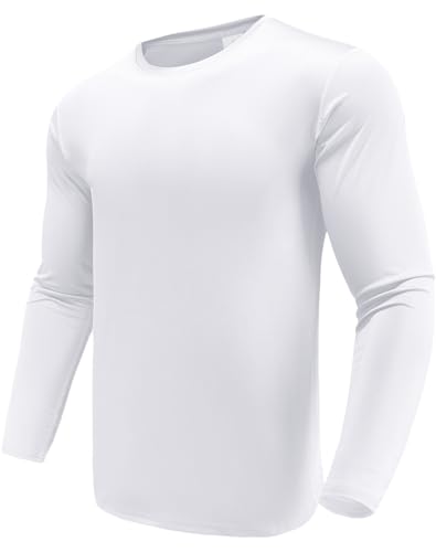 Herren 1 Pack Performance Langarm T-Shirts UPF 50+ Sonnenschutz Shirts Athletic Gym Workout Shirts zum Laufen, Weiß 3XL von Boyzn