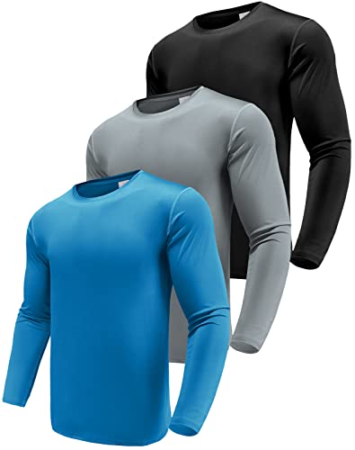 Herren 3er Pack Langarmshirt T-Shirts, UPF 50+ UV Schnelltrocknend Funktionsshirt Laufshirts, Atmungsaktiv Langarm Sportshirt Gym Shirt Outdoor Workout Fitness Oberteil Black/Grey/Blue-3P02-2XL von Boyzn