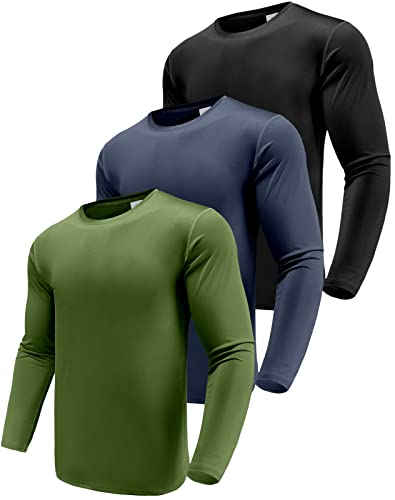 Herren 3er Pack Langarmshirt T-Shirts, UPF 50+ UV Schnelltrocknend Funktionsshirt Laufshirts, Atmungsaktiv Langarm Sportshirt Gym Shirt Outdoor Workout Fitness Oberteil Black/Navy/Army Green-3P04-S von Boyzn