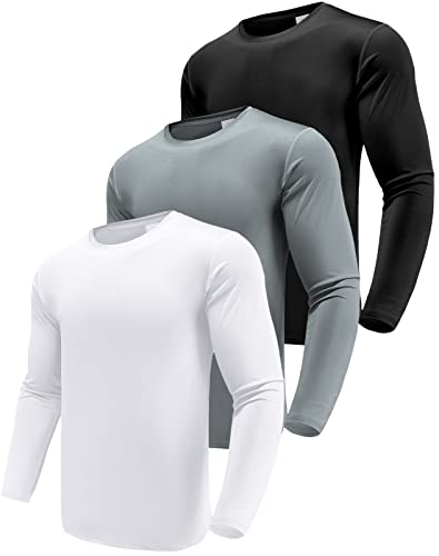 Herren 3er Pack Langarmshirt T-Shirts, UPF 50+ UV Schnelltrocknend Funktionsshirt Laufshirts, Atmungsaktiv Langarm Sportshirt Gym Shirt Outdoor Workout Fitness Oberteil Black/White/Grey-3P01-2XL von Boyzn