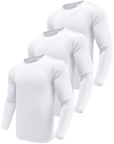 Herren 3er Pack Langarmshirt T-Shirts, UPF 50+ UV Schnelltrocknend Funktionsshirt Laufshirts, Atmungsaktiv Langarm Sportshirt Gym Shirt Outdoor Workout Fitness Oberteil für Männer White-3P09-M von Boyzn