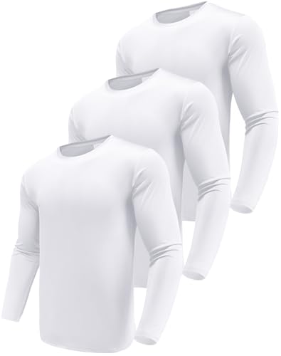 Herren 3er Pack Langarmshirt T-Shirts, UPF 50+ UV Schnelltrocknend Funktionsshirt Laufshirts, Atmungsaktiv Langarm Sportshirt Gym Shirt Outdoor Workout Fitness Oberteil für Männer White-3P09-S von Boyzn