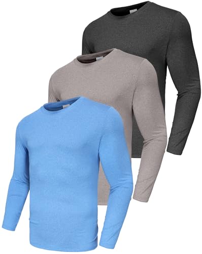Herren 3er Pack Langarmshirt T-Shirts, UPF 50+ UV Schutz Schnelltrocknend Funktionsshirt Laufshirts, Atmungsaktiv Langarm Sportshirt Gym Running Top Outdoor Workout Fitness Oberteil für Männer 3P04-L von Boyzn