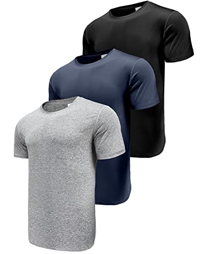 Herren 3er Pack Sport Tshirts Funktionsshirt Laufshirt Kurzarm T-Shirts UPF 50+ Schnelltrocknend Atmungsaktiv Sport Shirt Männer Sportshirt Herren Kurzarm Trainingsshirt Black/Navy/HGrey-3P13-2XL von Boyzn