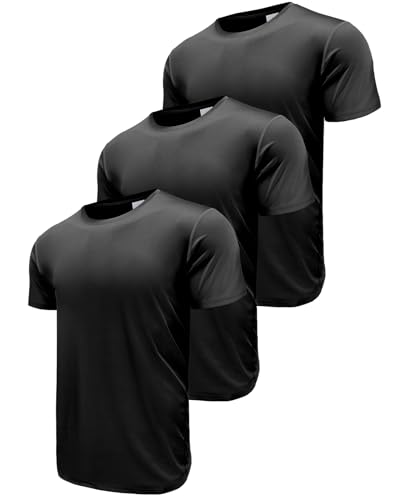 Herren 3er Pack Sport Tshirts Funktionsshirt Laufshirt Kurzarm T-Shirts UPF 50+ Schnelltrocknend Atmungsaktiv Sport Shirt Männer Sportshirt Herren Kurzarm Trainingsshirt Black-3P17-L von Boyzn