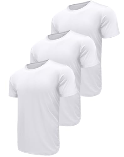 Herren 3er Pack Sport Tshirts Funktionsshirt Laufshirt Kurzarm T-Shirts UPF 50+ Schnelltrocknend Atmungsaktiv Sport Shirt Männer Sportshirt Herren Kurzarm Trainingsshirt White-3P18-2XL von Boyzn