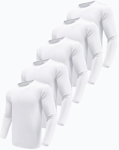 Boyzn 5er Pack Langarmshirts für Herren, Schnelltrocknend Funktionsshirt Herren Langarm Laufshirts, Atmungsaktiv Langarm Sport Shirt Gym Running Top Outdoor Fitness Oberteil für Männer White-5P02-L von Boyzn