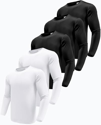 Boyzn 5er Pack Sportshirt Herren Langarm, Funktionsshirt Herren Langarm Laufshirt, UPF 50+ Schnelltrocknend Sport Shirt Männer, Atmungsaktive Fitnessshirt Trainingsshirt für Running 5P03-M von Boyzn