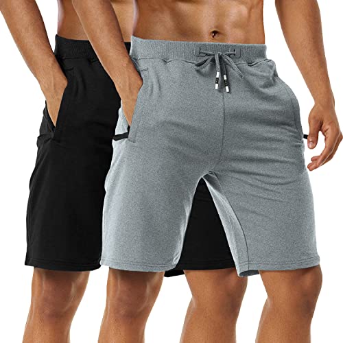 Kurze Hosen Herren - Sporthose Herren Kurz, Laufshorts Männer Sommer Baumwolle Kurze Jogginghose Fitnesshose Shorts Kurz SportShorts Trainingshose Mit Reißverschlusstasch, 2er-Pack Black/Light Gray-L von Boyzn