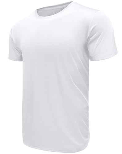 T Shirt für Herren, Sport Tshirts Herren Laufshirt Kurzarm T-Shirt Funktionsshirt Atmungsaktiv Kurzarmshirt Sports Shirt Trainingsshirt Fitnessshirt für Männer White-M von Boyzn