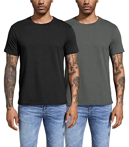 T-Shirts für Herren Basic aus Baumwolle, Lässige leichte Sommer Kurzarm Casual Top, Herren T-Shirts mit Rundhalsausschnitt, 2er-Pack Black/DGrey-2P02-S von Boyzn