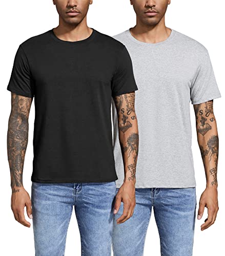 T-Shirts für Herren Basic aus Baumwolle, Lässige leichte Sommer Kurzarm Casual Top, Herren T-Shirts mit Rundhalsausschnitt, 2er-Pack Black/HGrey-2P03-2XL von Boyzn