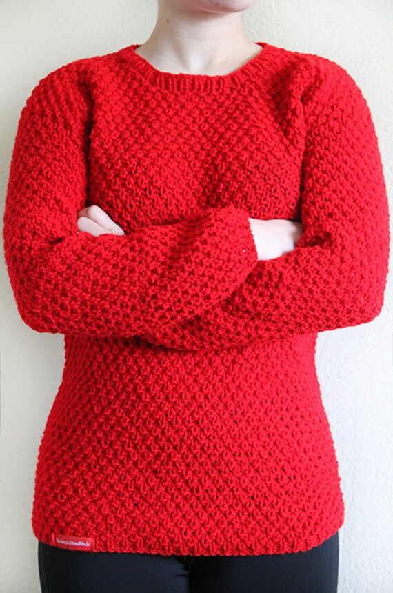 Handgestrickter Damen-Pullover Mit Zopfmuster - Warme Rote Kirschfarbe, Kuscheliger Pullover Im Boho-stil, Perfekt Für Herbst Und Winter von BozhinskiHandMade