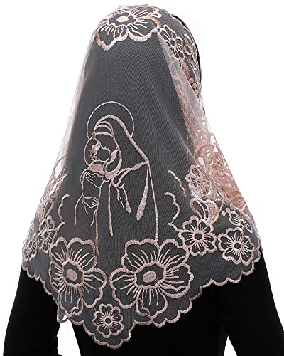 Bozidol Kirchenspitzenmantilla, Schleier für katholische Kapelle, religiöses christliches Geschenk für Damen (Champagner), champagner, Einheitsgröße von Bozidol