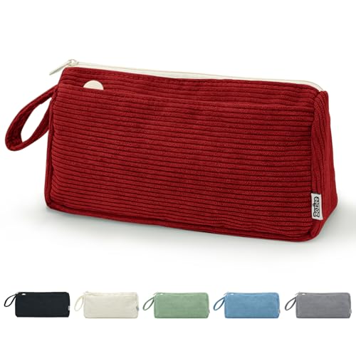 Boziee Cord-Stoff Federmäppchen Mäppchen Große Kapazität Stiftetasche Cordury Federtasche Pencil Case Schulmäppchen Organizer für Schule | Büro Mädchen Teenager Stiftetui (Rot) von Boziee