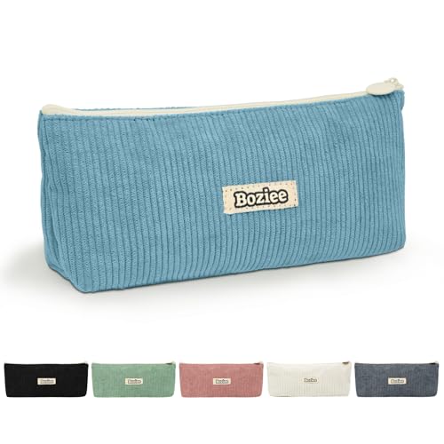 Boziee Federmäppchen Cord-Stoff Mäppchen Mädchen Stiftetasche Teenager Federtasche Pencil Case Schulmäppchen Stiftemappe für Schule | Büro (Blau) von Boziee