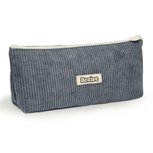 Boziee Federmäppchen Cord-Stoff Mäppchen Mädchen Stiftetasche Teenager Federtasche Pencil Case Schulmäppchen Stiftemappe für Schule | Büro (Grau) von Boziee