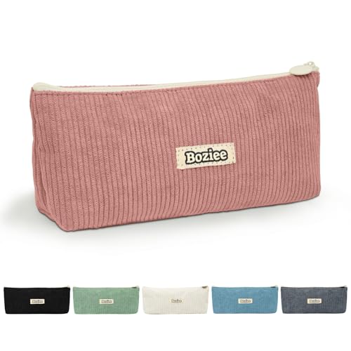 Boziee Federmäppchen Cord-Stoff Mäppchen Mädchen Stiftetasche Teenager Federtasche Pencil Case Schulmäppchen Stiftemappe für Schule | Büro (Rosa) von Boziee