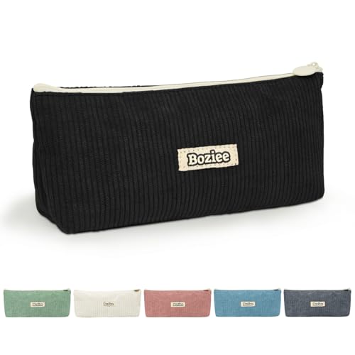 Boziee Federmäppchen Cord-Stoff Mäppchen Mädchen Stiftetasche Teenager Federtasche Pencil Case Schulmäppchen Stiftemappe für Schule | Büro (Schwarz) von Boziee