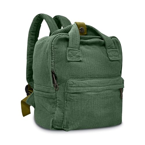 Boziee Klein Rucksack Damen Canvas/Cord Cityrucksack Rucksäcke Daypacks,Rucksackhandtaschen Kinderrucksäcke für Schule Travel Arbeit Damen Mädchen Teenager Unisex (Corduroy, Grün) von Boziee