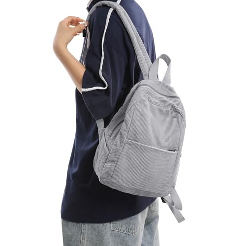 Boziee Klein Rucksack Damen Cord Cityrucksack Rucksäcke Daypacks,Rucksackhandtaschen Kinderrucksäcke für Schule Travel Arbeit Damen Mädchen Teenager Unisex (Cord, Grau) von Boziee