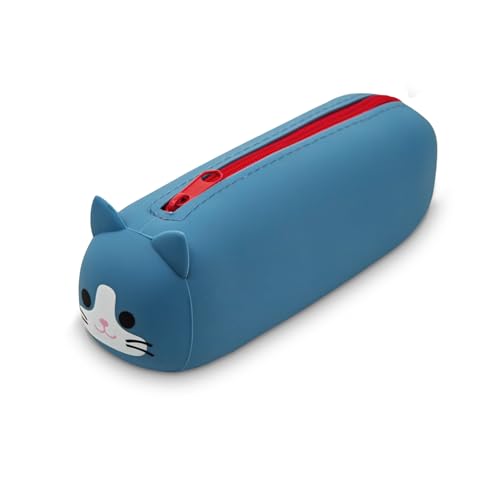 Boziee Silikon-Federmäppchen mit süßen Katzenohren Weiche Silikontasche Cartoon Federmäppchen Stifthalter Bleistifttasche Mädchen Junge für Schule & Büro (Blau) von Boziee