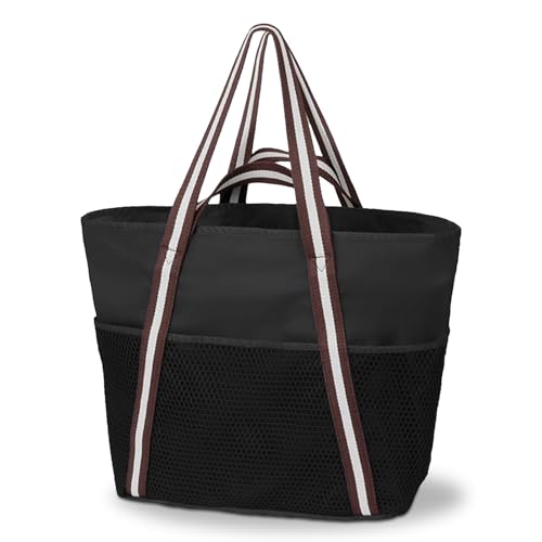 Boziee große Damen Shopper Wasserdicht strandtasche Beach Bag Tote Bag Reisetasche mit Reißverschluss für Alltage Strand Reisen Einkaufen Sprot (Schwarz) von Boziee