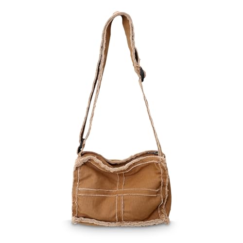 Boziee kleine Canvas Umhängetasche Damen/Herren Vintage Schultertasche Freizeit Crossbody Tasche für Alltag und Reisen (Braun) von Boziee