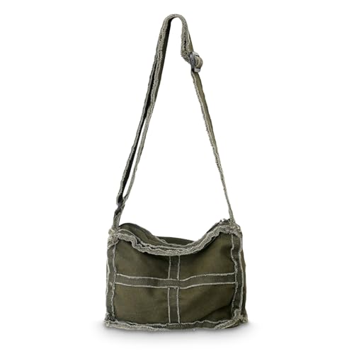 Boziee kleine Canvas Umhängetasche Damen/Herren Vintage Schultertasche Freizeit Crossbody Tasche für Alltag und Reisen (Grün) von Boziee