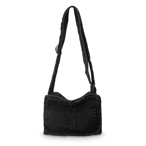 Boziee kleine Canvas Umhängetasche Damen/Herren Vintage Schultertasche Freizeit Crossbody Tasche für Alltag und Reisen (Schwarz) von Boziee