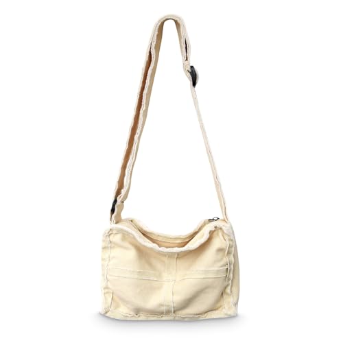 Boziee kleine Canvas Umhängetasche Damen/Herren Vintage Schultertasche Freizeit Crossbody Tasche für Alltag und Reisen (Weiß) von Boziee
