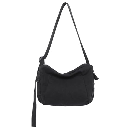 Boziee kleine Damen Umhängetasche Herren Schultertasche Canvas Freizeit Crossbody Tasche für Alltag und Reisen (Schwarz) von Boziee