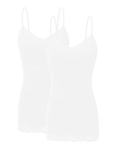 Bozzolo 2er oder 4er Pack Damen Junior und Plus Verstellbare Spaghettiträger Spitze Tank Top, 2er-Pack – Weiß, Klein Bozzolo 2er oder 4er Pack Damen Junior und Plus Verstellbare Spaghettiträger Spitze Tank Top, 2er-Pack – Weiß, Klein von Bozzolo
