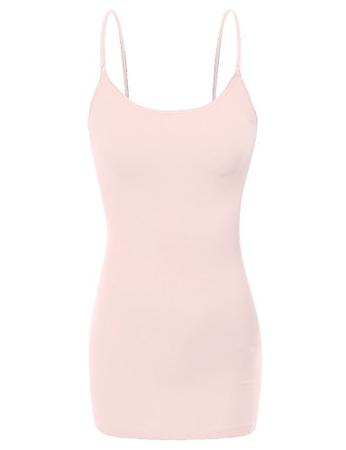 Bozzolo Damen Spaghetti-Träger, verstellbar, Basic Long Cami Tunika Tank Top, L.Pink, Groß von Bozzolo