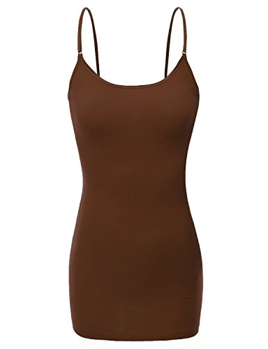 Bozzolo Damen Spaghetti-Träger, verstellbar, Basic Long Cami Tunika Tank Top, braun, Groß von Bozzolo