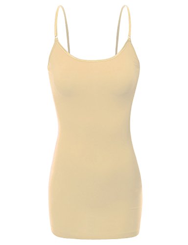 Bozzolo Damen Spaghetti-Träger, verstellbar, Basic Long Cami Tunika Tank Top, taupe, Groß von Bozzolo