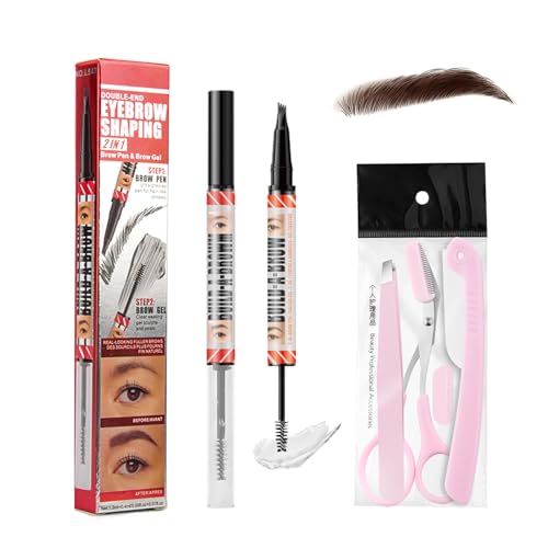 Brow Pen and Brow Gel 2-in-1, 2 Stk Microblading Augenbrauenstift mit Augenbrauengel, Augenbrauenstift Wasserfest 3D Micro Eyebrow Pencil, Erzeugt volle Langanhaltender und Definierte Augenbrauen(1#) von Bploar