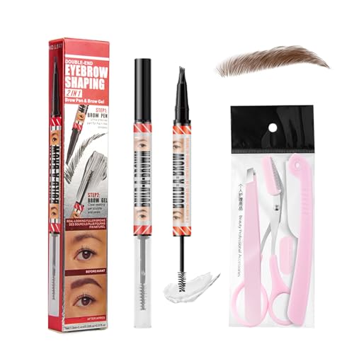 Brow Pen and Brow Gel 2-in-1, 2 Stk Microblading Augenbrauenstift mit Augenbrauengel, Augenbrauenstift Wasserfest 3D Micro Eyebrow Pencil, Erzeugt volle Langanhaltender und Definierte Augenbrauen(2#) von Bploar