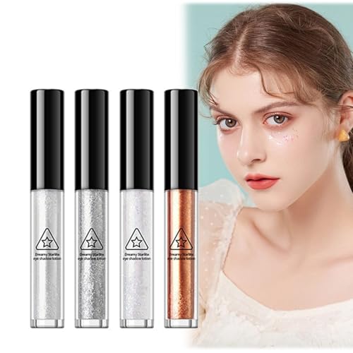 Glitzer Flüssiger Lidschatten 4-teiliges flüssiges Lidschatten-Set Glitter Metallic Highlight Langanhaltender Wasserdicht Lidschattenstift, Shimmer Glitter Highlighter Liquid Shadows Augen Make-up von Bploar