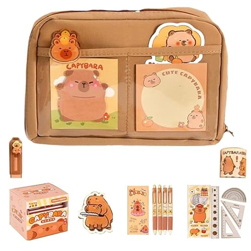 Cute Capybara Pencil Case, Stationery Bag Set with 12 Compartments, Capybara Study Supplies, Large Capacity Pencil Case with Pens, Clips, Stickers, Rulers and More (A) von Bpoeee