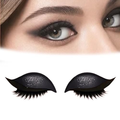 Lazy Eye Shadow Eyelash Patch, 2-in-1 Reusable Eye Makeup Stickers, Eyeshadow Lashes Makeup Stickers for All Eyeshapes (black,2) von Bpoeee