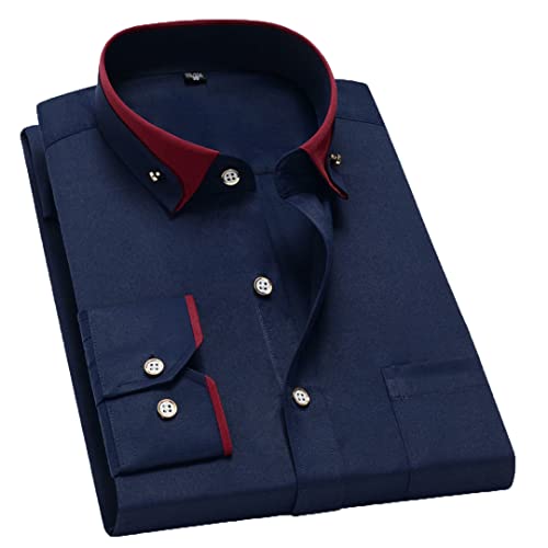 Bqxxdeo Herrenhemd Mit Doppelkragen Langen Ärmeln Formelles Klassisches Business-Hemd Schmale Passform Atmungsaktiv Navy Blue 5XL von Bqxxdeo