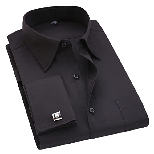 Bqxxdeo Herrenhemd Mit Französischen Manschetten Langarm Knöpfe Hemden Normale Passform Manschettenknöpfe Enthalten FS05 Black XXL von Bqxxdeo