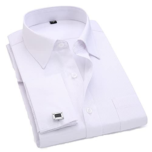 Bqxxdeo Herrenhemd Mit Französischen Manschetten Langarm Knöpfe Hemden Normale Passform Manschettenknöpfe Enthalten FS06 White Twill XL von Bqxxdeo
