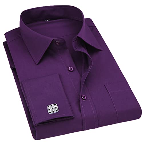 Bqxxdeo Herrenhemd Mit Französischen Manschetten Langarm Knöpfe Hemden Normale Passform Manschettenknöpfe Enthalten FS07 Purple M von Bqxxdeo